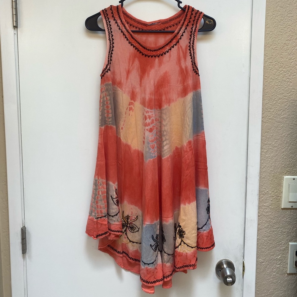 Tie-dye embroidered dress
